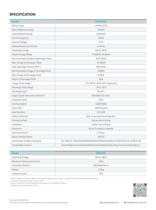 Magazyn Energii Dyness STACK100 71.68kWh LiFePO4 51.2V, wysokonapięciowy - ME5186