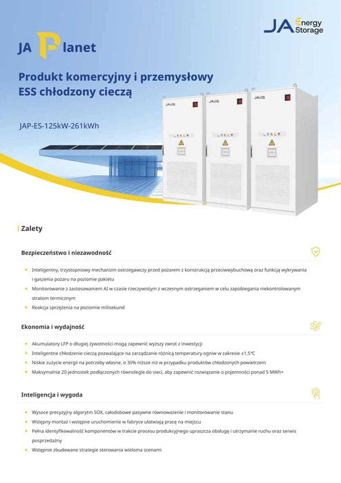 Magazyn Energii JA Solar 261kWh ESS Chłodzony Cieczą LFP, wysokonapięciowy, chłodzenie cieczą - ME5166