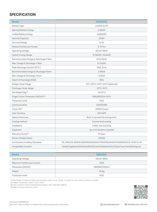 Magazyn Energii Dyness STACK100 35.84kWh LiFePO4 51.2V, wysokonapięciowy - ME5179