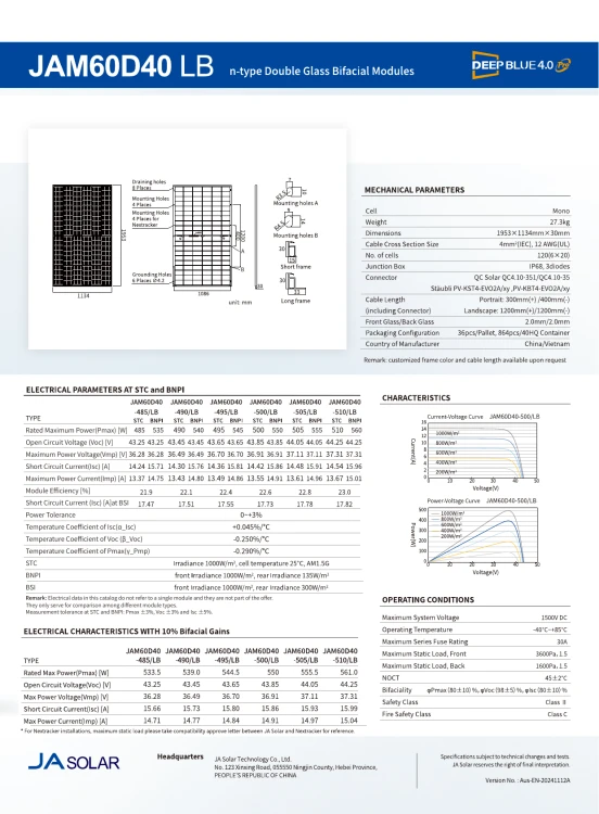 PALETA 36 szt. JA Solar JAM60D40-510-LB Czarna Rama, bifacial - ME5238_36szt