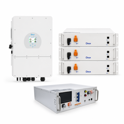 Zestaw hybrydowy – falownik DEYE SG01HP3 10 kW 3-fazowy HV on/off-grid + magazyn energii 3 × DEYE BOS-G PRO 5,12 kWh LiFePO4 + PDU2 (15,36 kWh)