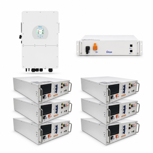 Zestaw hybrydowy – falownik DEYE SG01HP3 20 kW 3-fazowy HV on/off-grid + magazyn energii 6 × DEYE BOS-G PRO 5,12 kWh LiFePO4 + PDU2 (30,72 kWh)