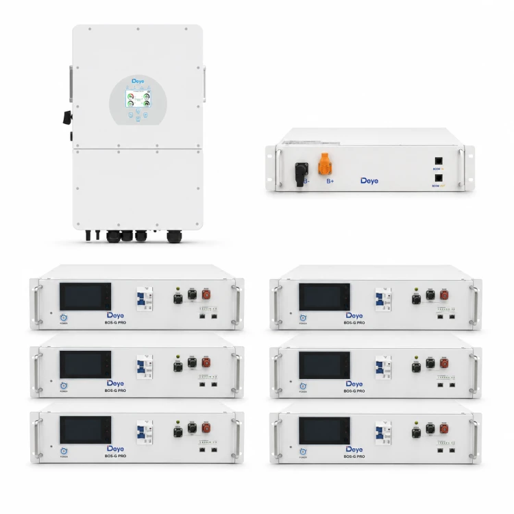 Zestaw hybrydowy – falownik DEYE SG01HP3 25 kW 3-fazowy HV on/off-grid + magazyn energii 6 × DEYE BOS-G PRO 5,12 kWh LiFePO4 + PDU2 (30,72 kWh)