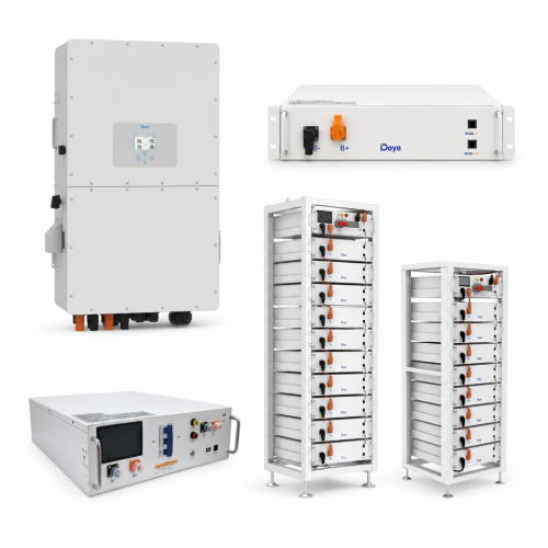 Zestaw hybrydowy – falownik DEYE SG01HP3 50 kW 3-fazowy HV on/off-grid + magazyn energii 10 × DEYE BOS-G PRO 5,12 kWh LiFePO4 + PDU2 (51,20 kWh)