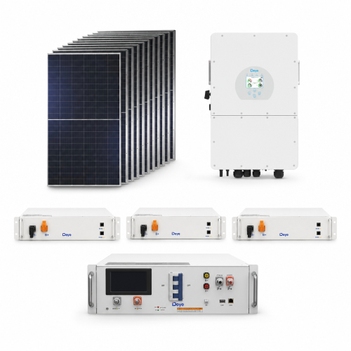Zestaw fotowoltaiczny hybrydowy 12 kWp – falownik DEYE SG01HP3 10 kW 3-fazowy HV on/off-grid + magazyn energii 3 × DEYE BOS-G PRO 5,12 kWh LiFePO4