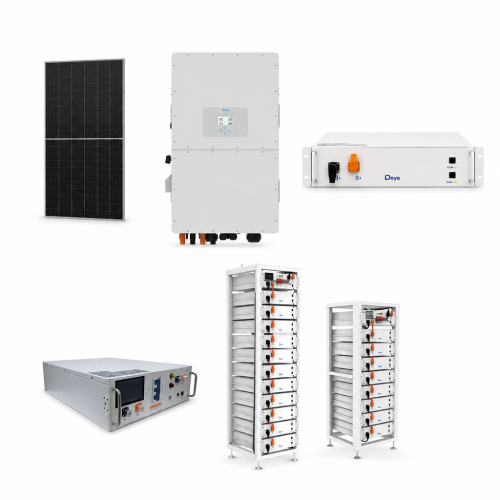 Zestaw fotowoltaiczny hybrydowy 60 kWp – falownik DEYE SG01HP3 50 kW 3-fazowy HV on/off-grid + magazyn energii 12 × DEYE BOS-G PRO 5,12 kWh LiFePO4