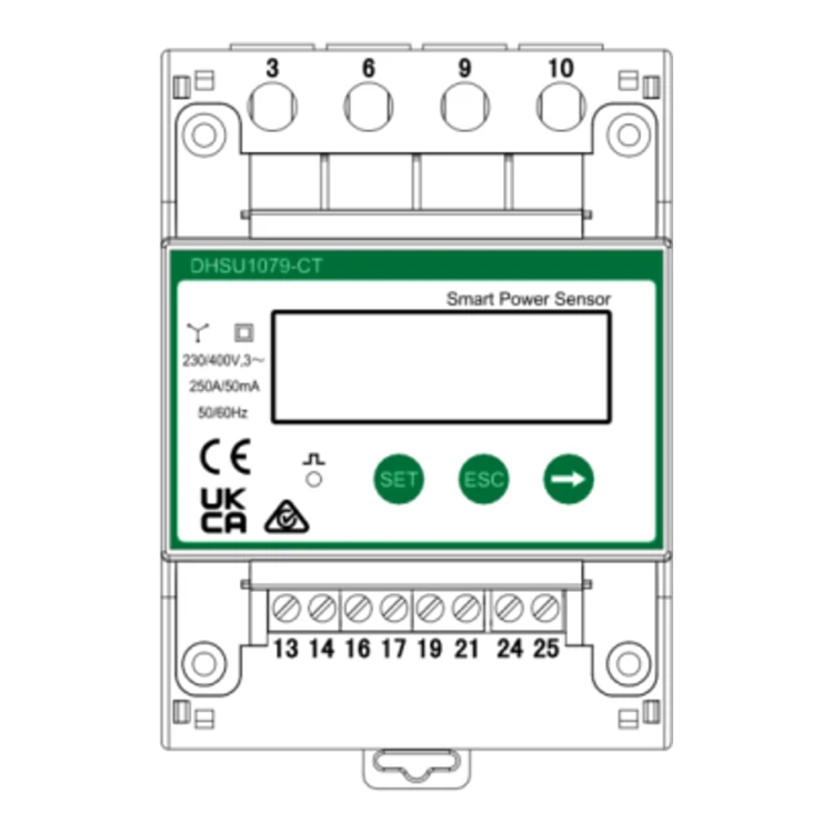 Licznik energii 3-fazowy, 3p4w, wyświetlacz LCD, pomiar do 250A, komunikacja RS485, montaż na szynie TH DHSU1079-CT - ME6793