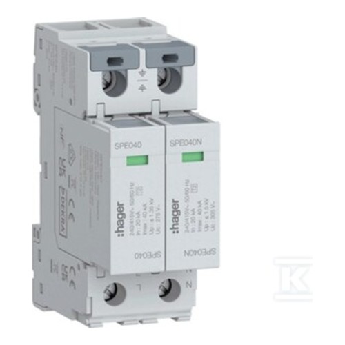 Ogranicznik przepięć SPD T2 2P 2 + 0 TN-S/TT In=40kA Up1,35kV SPE240 - ME7428