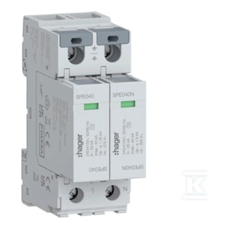 Ogranicznik przepięć SPD T2 2P 2 + 0 TN-S/TT In=40kA Up1,35kV SPE240 - ME7428