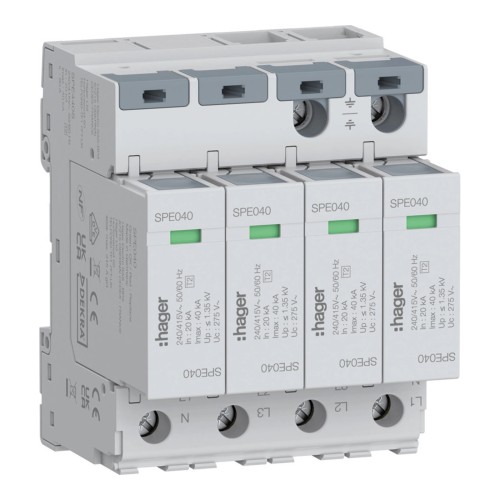 Ogranicznik przepięć SPD T2 4P 4 + 0 TN-S In=20kA Up1,35kV SPE440S - ME7430