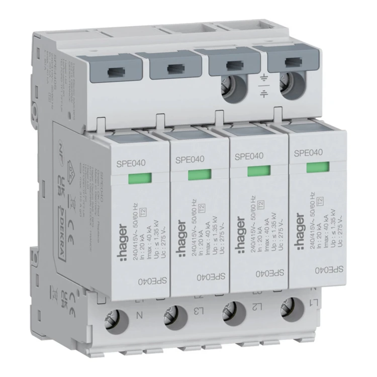 Ogranicznik przepięć SPD T2 4P 4 + 0 TN-S In=20kA Up1,35kV SPE440S - ME7430