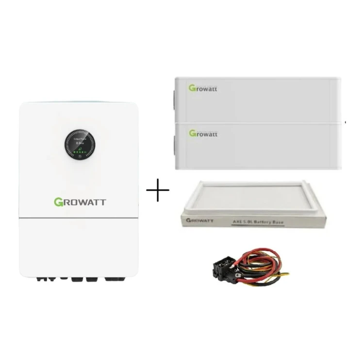 Zestaw Growatt: falownik hybrydowy WIT-8K-X-HU 3-fazowy, bateria 10 kWh, podstawa i kable - ME7526