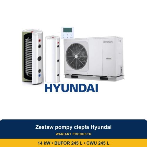 Zestaw Hyundai: pompa ciepła monoblok 14 kW + bufor 245 l + zasobnik CWU Solitank 245 l - ME7739